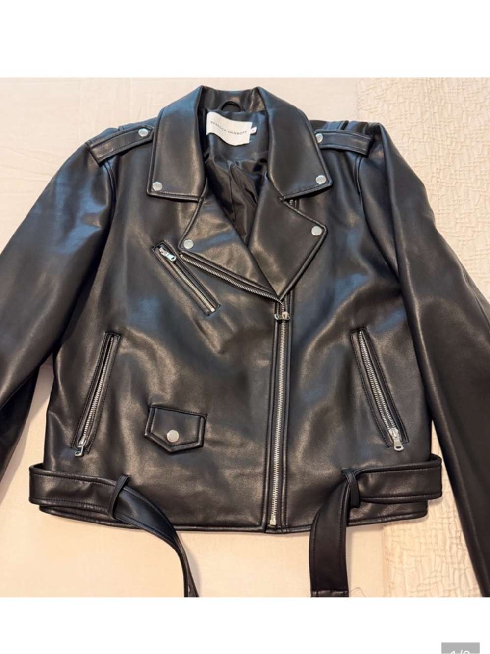 Rebecca Minkoff Black Leather Biker Jacket with Belt